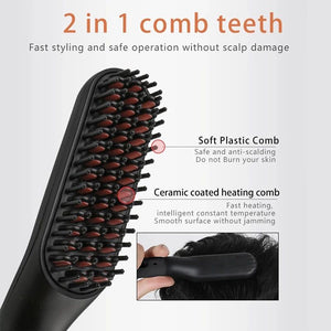 Men’s Electric Beard & Hair Straightener – 2-in-1 Styling Comb for Fast Grooming