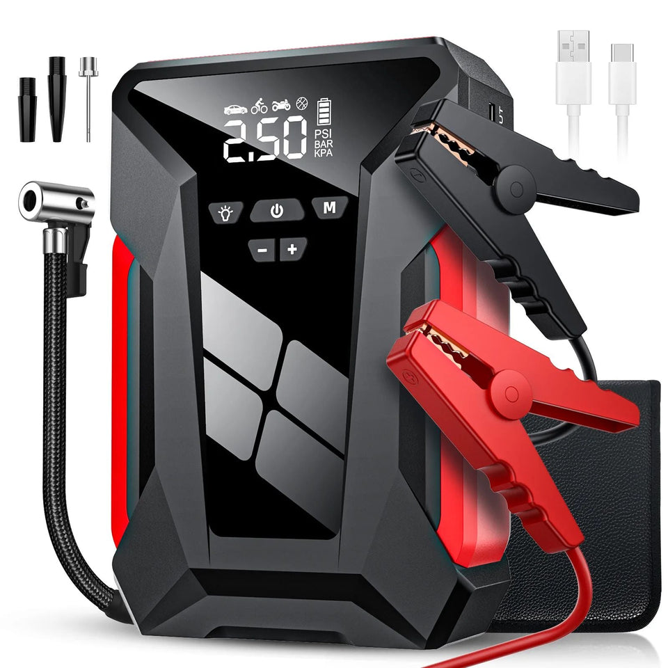 PowerPump™ 2-in-1 Jump Starter with Built-In Air Compressor – Start Dead Batteries & Inflate Tires in Minutes!