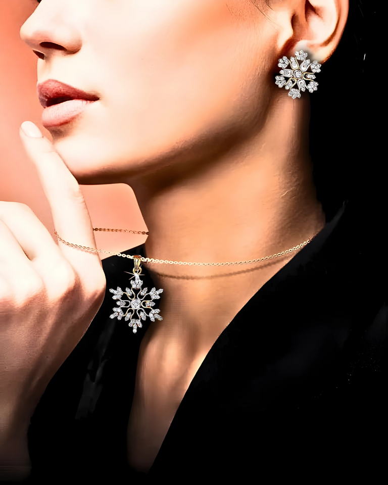 ❄ Snowflake Crystal Jewellery Set – Necklace & Earrings